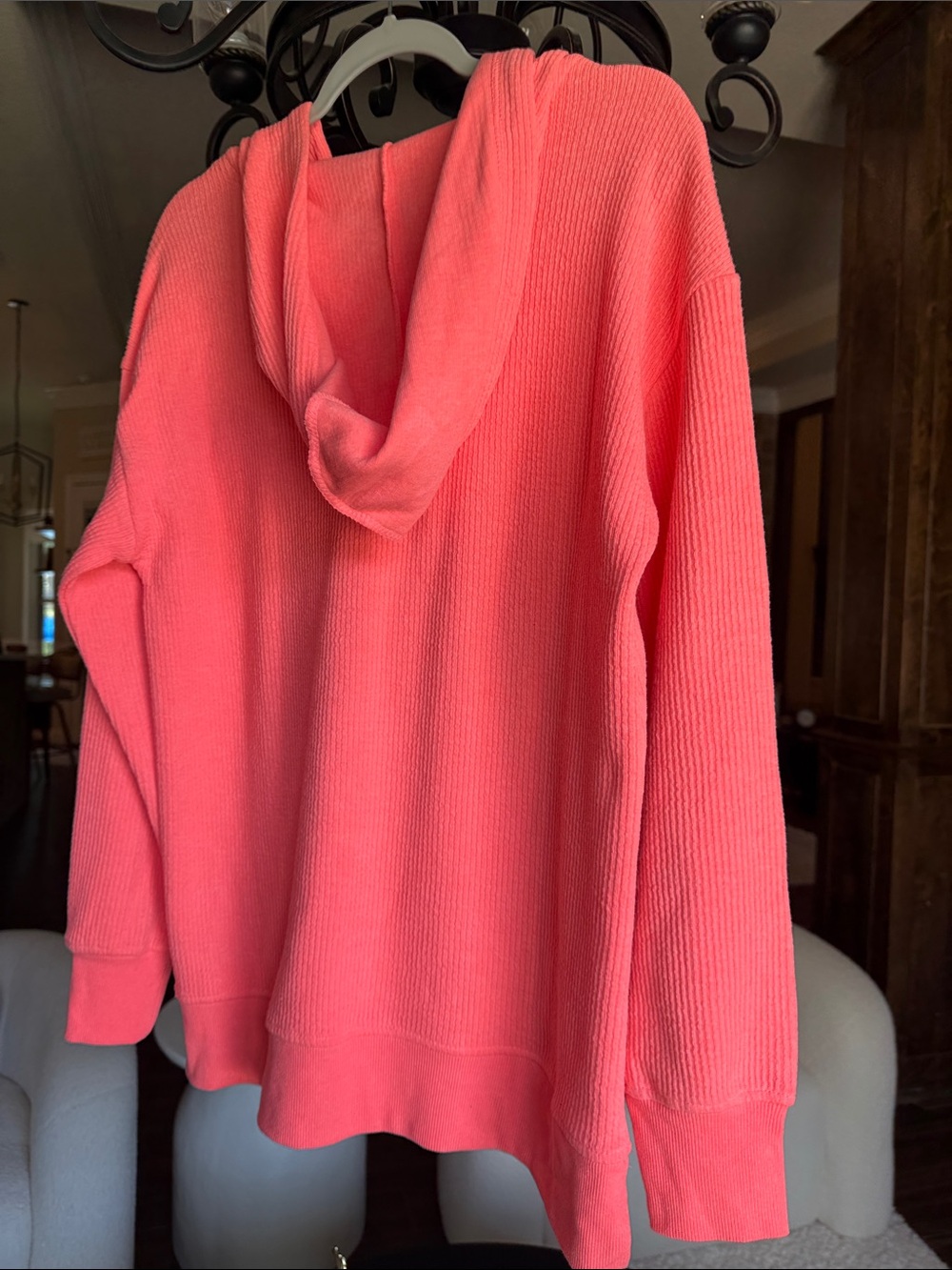 Maurices Coral Pink Waffle-Knit Half-Zip Hoodie - Picture 7 of 7